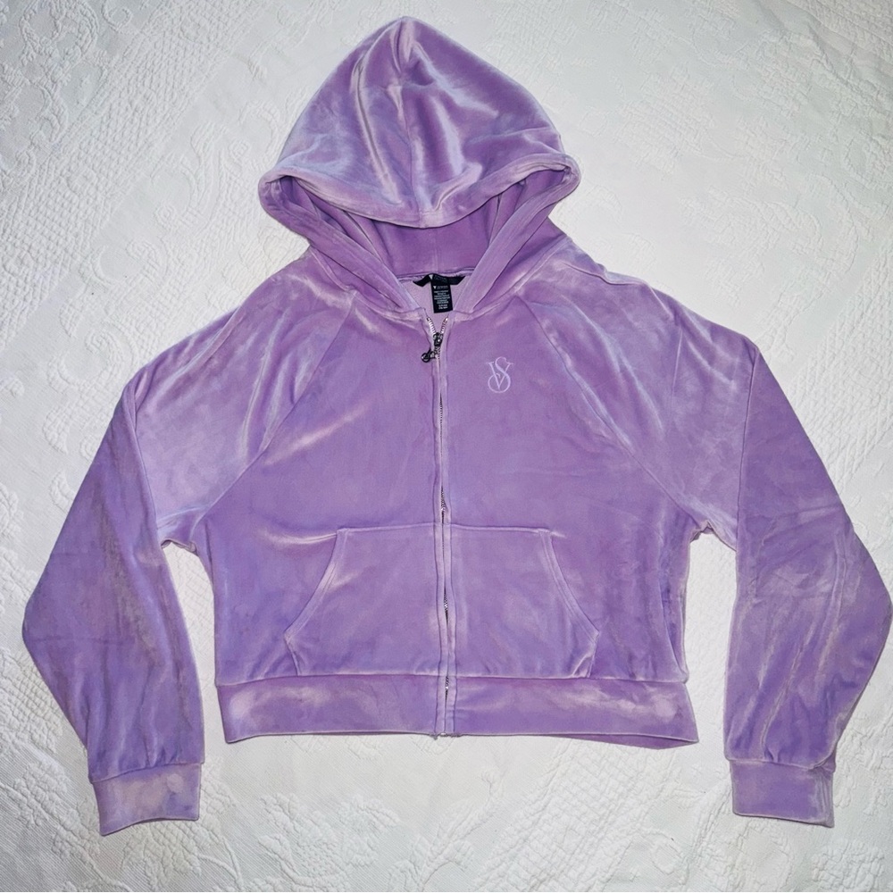 Victoria’s Secret Velour Lavender Oversized Cropped Full Zip Hoodie Size Small